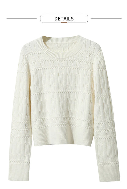 Damen-Rundhalspullover kurz einfarbig Retro locker Winter