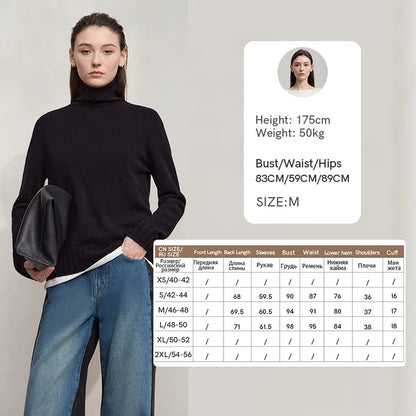 Damen-Rollkragenpullover 100 % Wolle locker Herbst-Winter