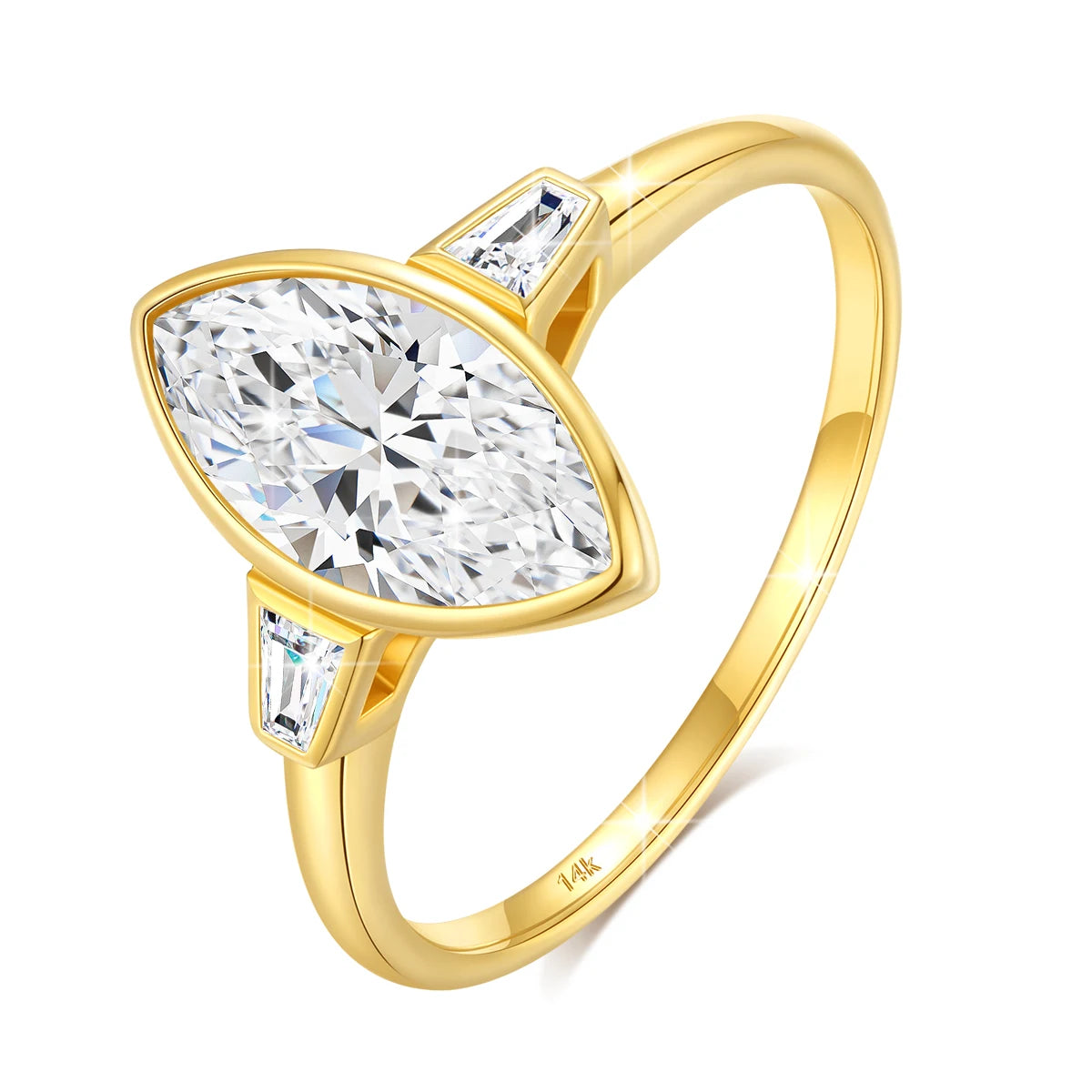 Damen-Verlobungsring Aus 14 Karat Gold Mit Marquise Moissanit Stein, 2 Karat Zertifikat