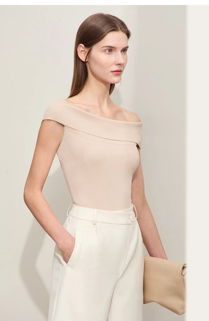 Damen Strickpullover im minimalistischen Stil mit schickem Slash Neck Design