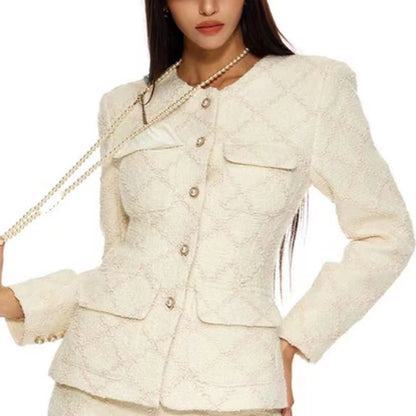 Damen-Blazer mit Rüschen und Patchwork-Design, langärmelig und mit Reverskragen – ideal für den Alltag