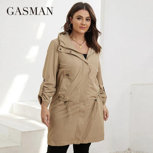Leichte Damen-Frühlingsjacke mit langem Parka-Schnitt und modischem Design – ideal für den Herbst.