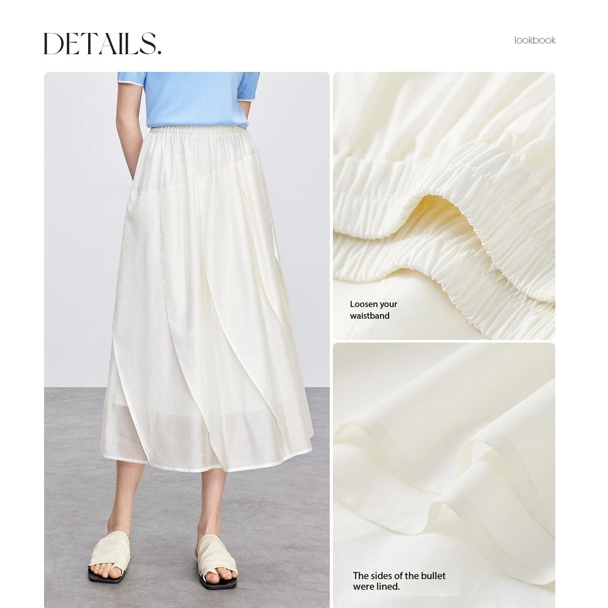 Damen Midi Rock aus Lyocell mit gemütlicher elastischer Taille im A-Linien-Stil