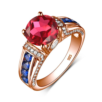 Damen-Ring aus Roségold mit Mystic Topas Regenbogen 8mm Rundschliff Verlobungsring Geschenk