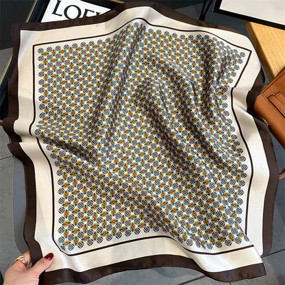 Damen Seidenschal quadratisch Blumenprint Bandana Halstuch 53cm C
