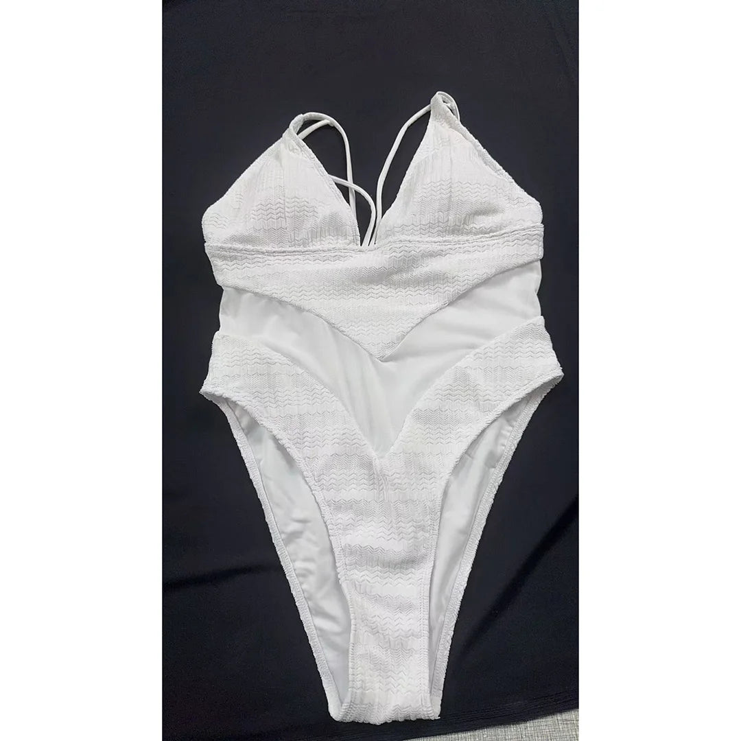 Damen-Badeanzug V-Ausschnitt Mesh High-Leg Monokini 5 Farben