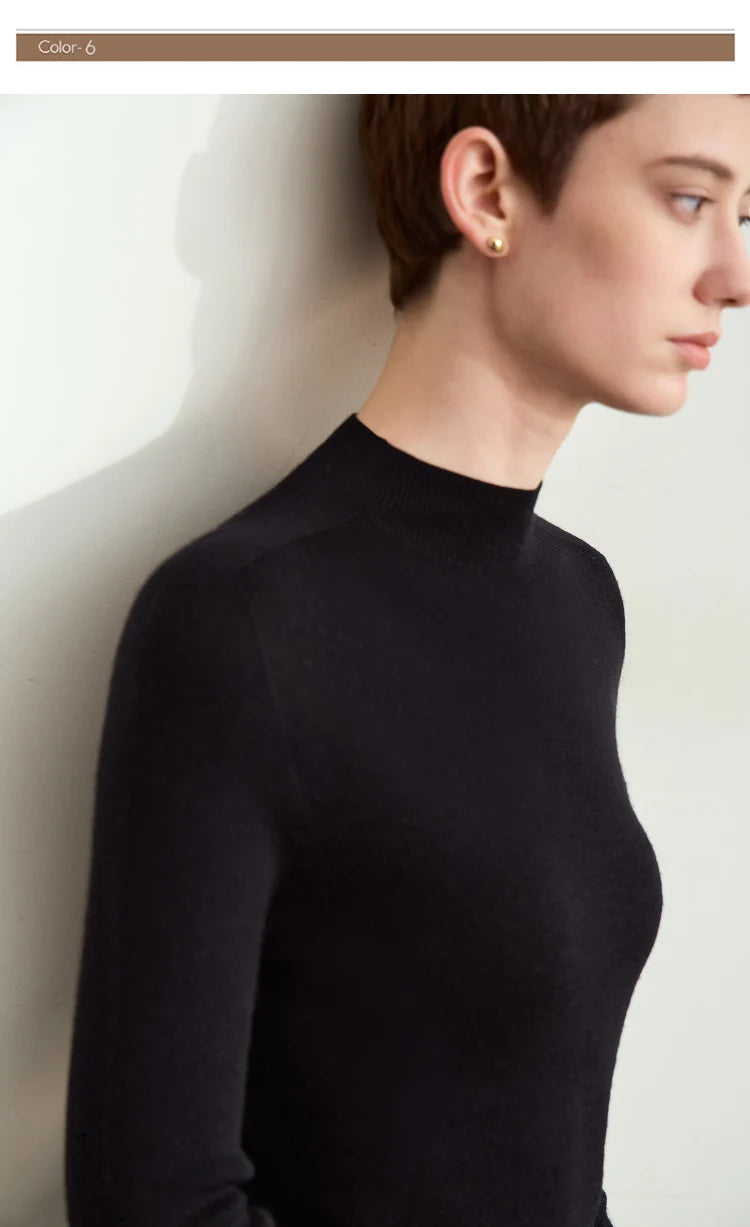 Halbrollkragen-Pullover in Schwarz, lange Ärmel, feiner Feinstrick