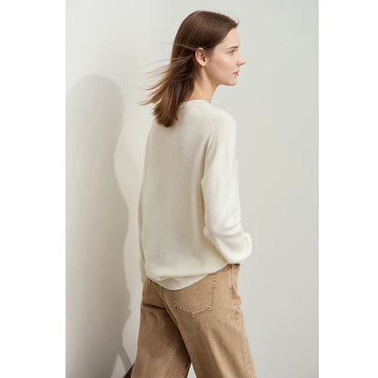 Damen-Rundhalspullover Wolle-Kaschmir nahtlos Streetwear Herbst-Winter