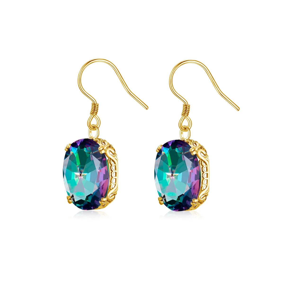 Damen-Ohrringe Tropfen-Form Regenbogen-Topas mit 18K-Goldplattierung aus 925er Silber