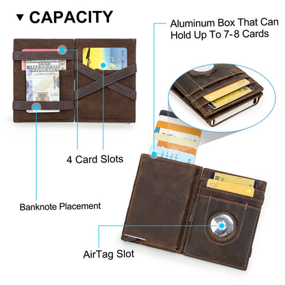 Herren Echtleder Geldbörse Vintage RFID Airtag Fach Aluminium Kartenhalter Business