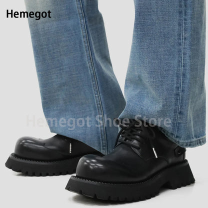 Thick Soles Derby Shoes for Men Black Cowhide Casual Commuter Leather Shoes Size 36-44 Luxury Handmade Top Quality Men Shoes