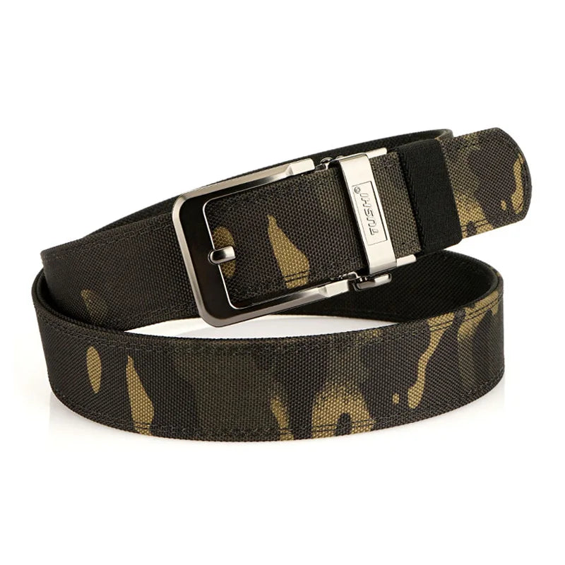 Herren-Taktischer Gürtel im Camouflage-Look, 3,8-cm-Breite, mit silberner Schnalle