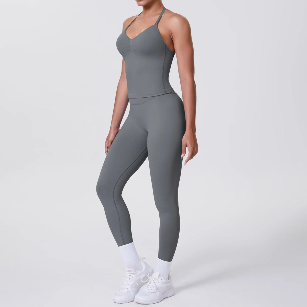 Yoga-Set mit ärmelloser Weste und Leggings, helles Grau