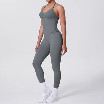 Yoga-Set mit ärmelloser Weste und Leggings, helles Grau