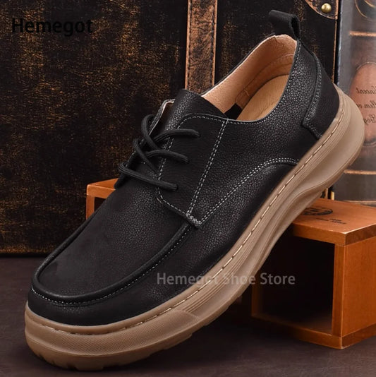 Thick-Soled Men's Shoes Retro British Style Non-Slip Leather Shoes Men's Shoes Wear-Resistant Solid Color Handmade Men's Shoes
