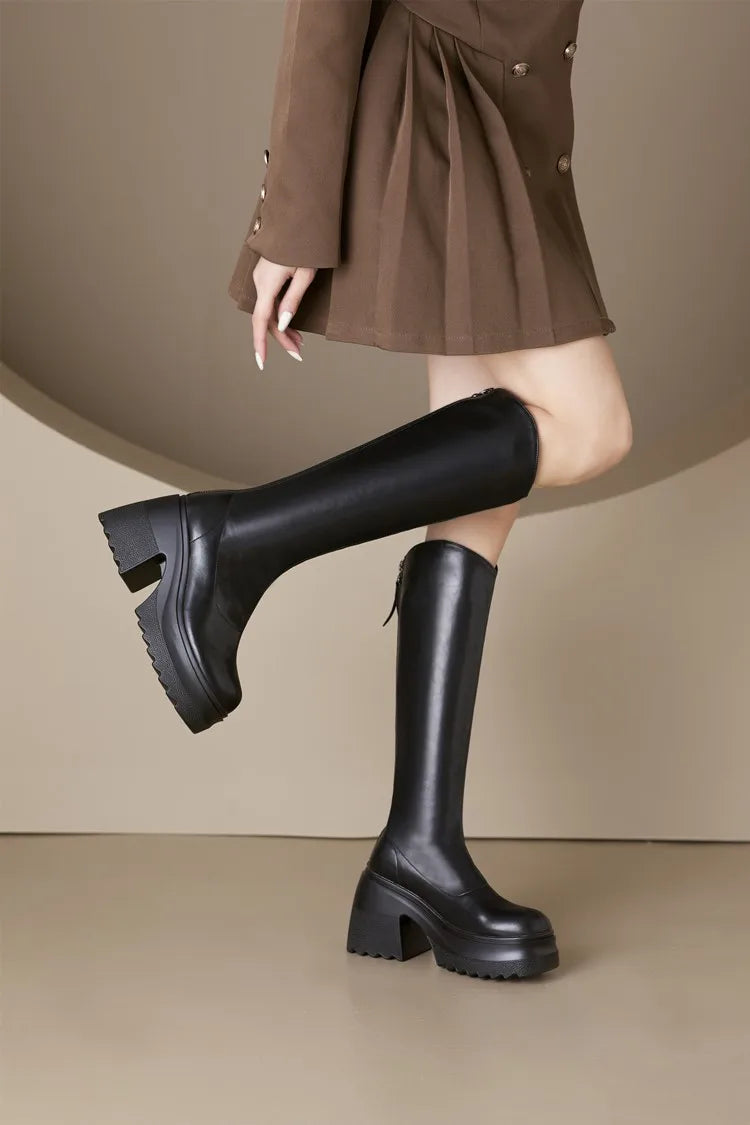 AIYUQI High Heel Boots Women Autumn 2025 New Genuine Leather Platform Boots Women Skinny Leg 10cm Heel High Female Rider Boots