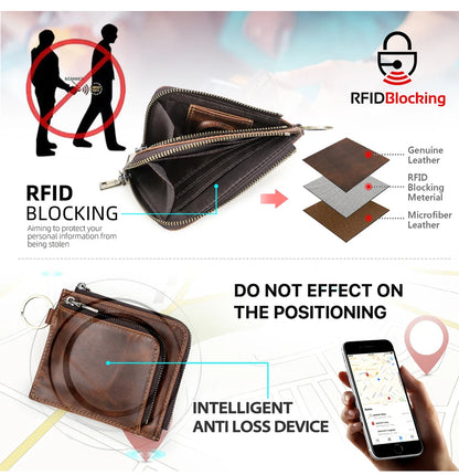 Herren Echtleder Geldbörse RFID Schlüsselanhänger Karten Münzfach Mini Reise Geschenk