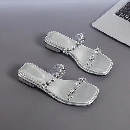 AIYUQI Damen Slippers PVC Square Toe Pearl One-Strap