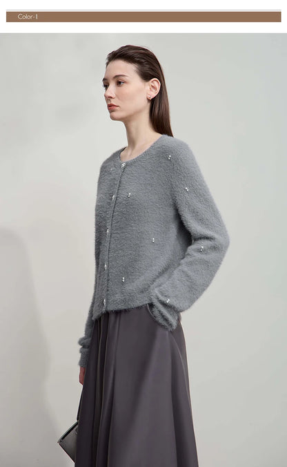 Damen-Rundhalspullover Strickjacke kurz elegant Herbst-Winter