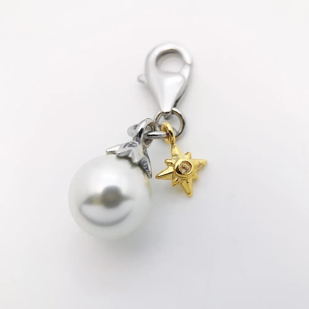 Damen-Charm-Anhänger Kleeblatt Perle handgemacht Glück aus Sterlingsilber