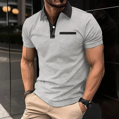 Herren-Casual-Poloshirt mit V-Ausschnitt und Knopfleiste – gestreiftes, vielseitiges Business-T-Shirt