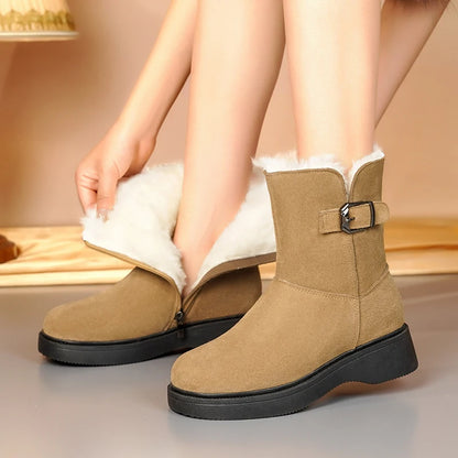 AIYUQI Snow Boots Female Genuine Leather 2025 New Wedge Anti-slip Women's Winter Shoes Boots Natural Wool Women Ankle Boots
