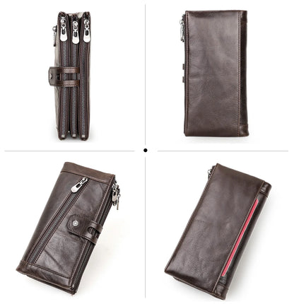 Damen Echtleder Lange Geldbörse Vintage Clutch Reißverschluss Handytasche Kartenhalter
