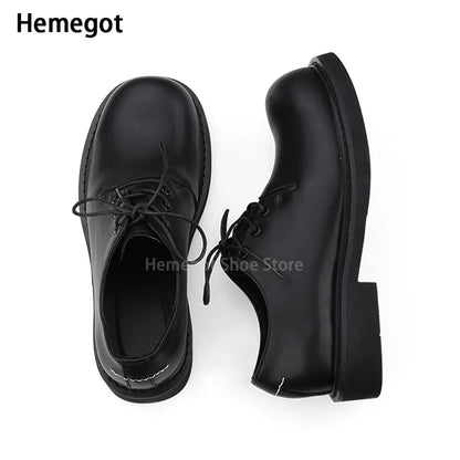 Black Round Toe Derby Shoes Heel Embroidery Large Toe Shoes Niche Casual Leather Shoes Women Leather Casual Shoes Men Unisex
