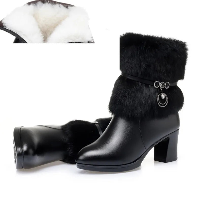 AIYUQI Women Winter Boots 2025 New Round Toe Fashion Women's Fashion Boots Natural Wool Lining Rabbit Fur Women Ankle Boots