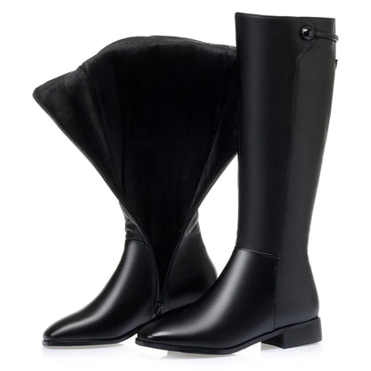 AIYUQI Women Long Boots 2025 New Genuine Leather Short Velvet Women Roman Boots Low Heel Large Size Riding Boots Women