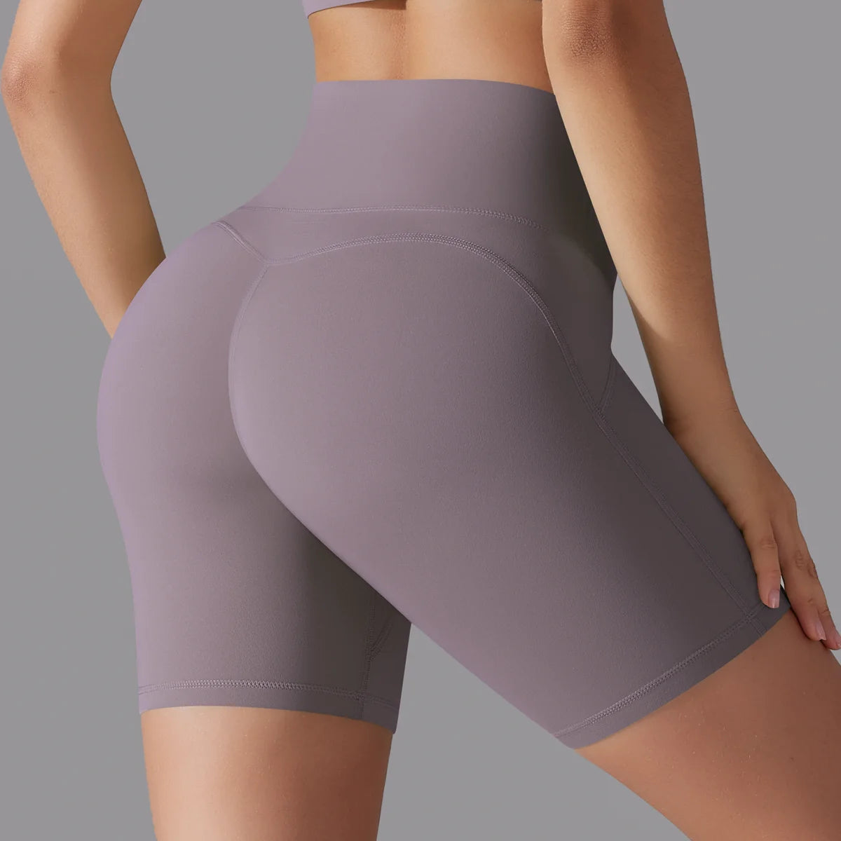 Yoga-Shorts mit hoher Taille, figurbetont, lila-rosé, mittellang mit Gesäß-Naht