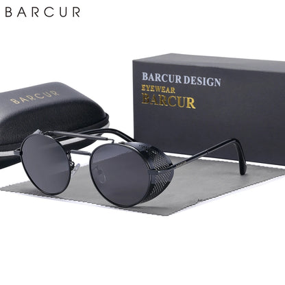 Sonnenbrille Steampunk rund Retro polarisiert Vintage Herren Damen B