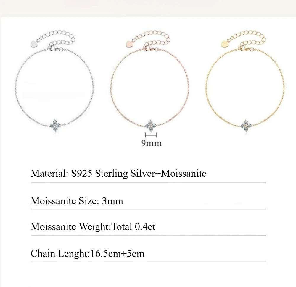 Damen-Armband Kleeblatt mit Moissanit in Gold