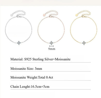 Damen-Armband Kleeblatt mit Moissanit in Gold