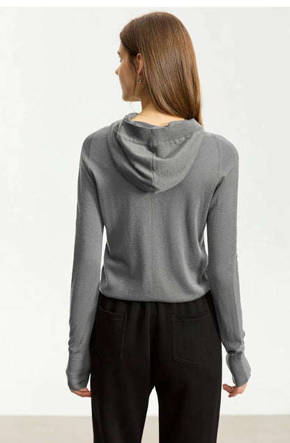 Damen-Kapuzenpullover Wolle Slim Stehkragen-Splicing Büro Herbst-Winter