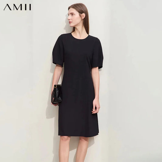 Midi-Chiffonkleid schwarz: O-Ausschnitt, Fledermausärmel, Reißverschluss