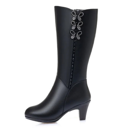 AIYUQI Women High Boots Shiny 2025 New Genuine Leather Wool Warm Women Winter Boots High Heel Fashion Office Boots Women