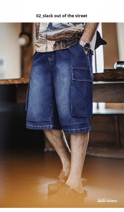 Herren Denim Shorts im Vintage-Stil mit losser Passform und elastischer Taille