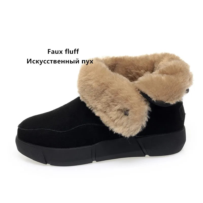 Damen-Winterstiefelette in Schwarz mit beigem Kunstfell-Futter und dicker Sohle