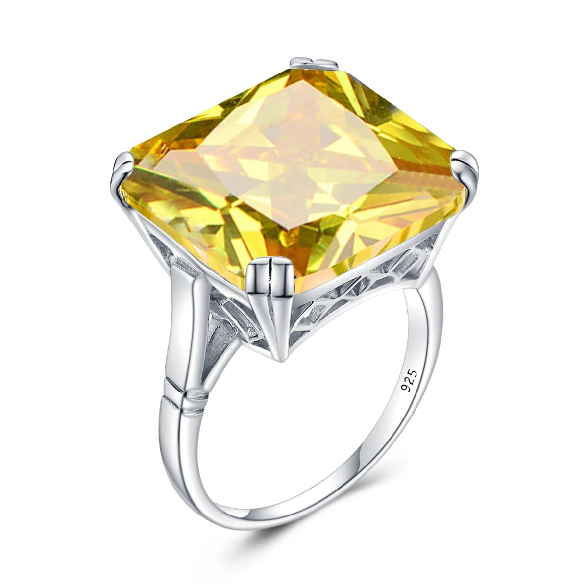 Damen-Ring aus Silber 925 mit Großem Quadratischem Citrin-Stein im Signet-Stil für Hochzeit und Festliche Anlässe