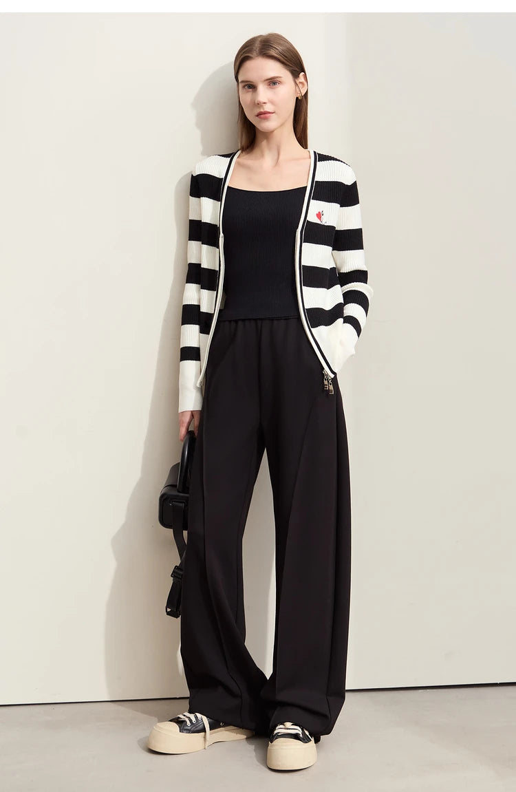 Damen-Strickjacke Kaschmir-Wolle Slim Streifen Reißverschluss Herbst
