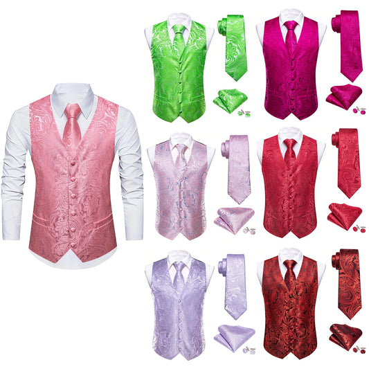 Herrenweste-Set im Paisley-Jacquard, mit Krawatte und Einstecktuch, mehrfarbig