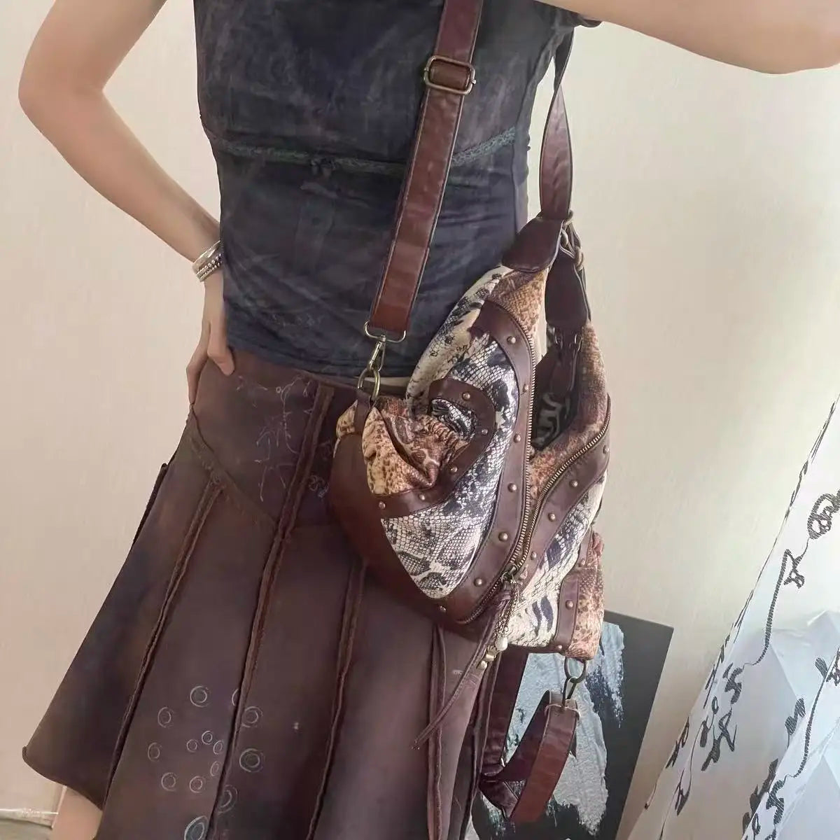 Damen-Schultertasche aus PU Vintage-Look mit Mehrfachfächern und Großem Hauptfach für Alltagsbedarf