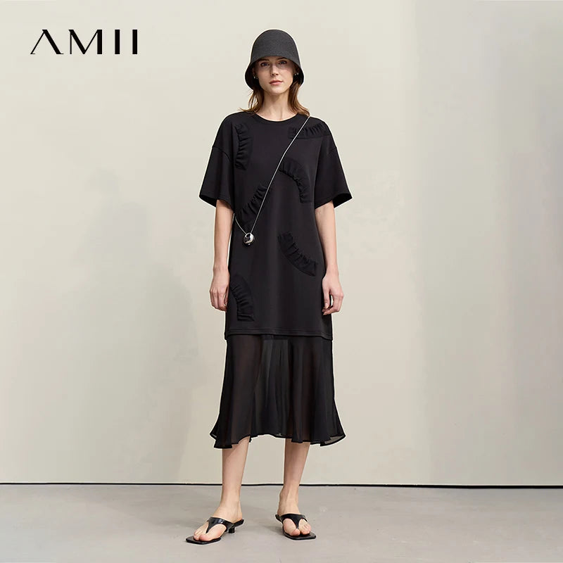 Elegantes Damen Midikleid Mit Lockerem Schnitt Und O-Ausschnitt