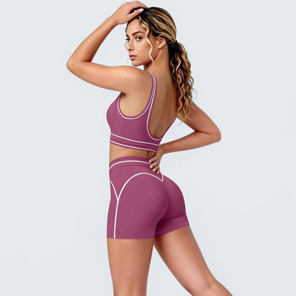 Sport-BH-Shorts-Set in Lila mit gepolstertem Bustier und kurzen Leggings