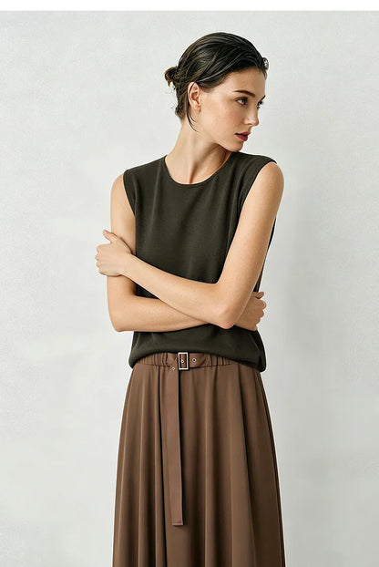 Damen-Rundhalspullover ärmellos Drapierung Cut-Out Lyocell Sommer