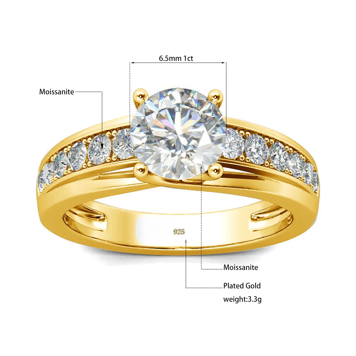 Damen-Moissanit-Ring 1 Karat Rhodium-beschichtetes 925er Silber mit Zertifikat Schmuckstück