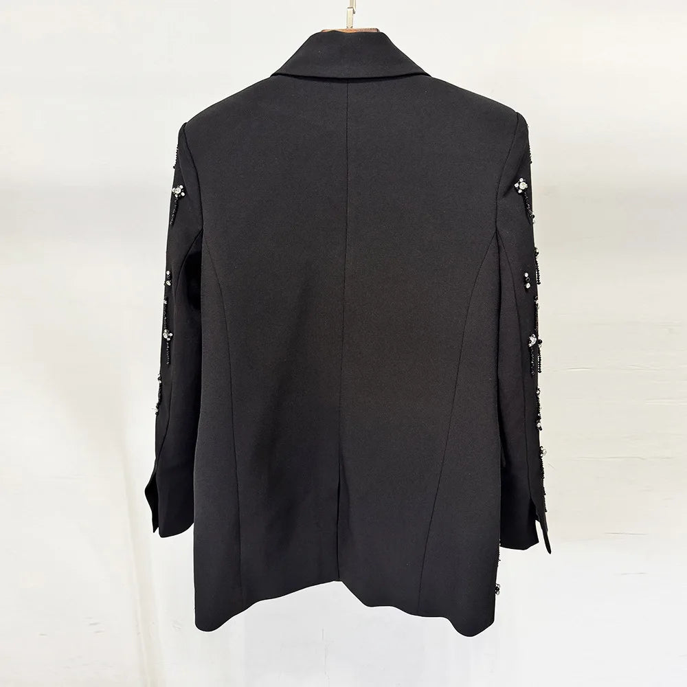 Damen-Blazer locker Perlen Diamanten Verzierung Runway Anzugjacke