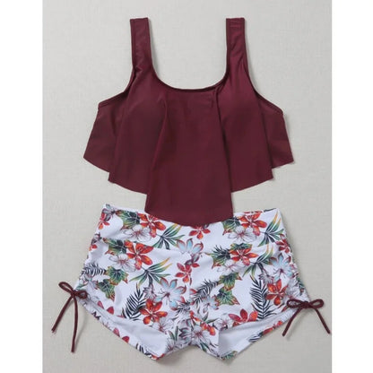 Summer Ruffles Swimsuits Tankini Sets Female Swimwear Sports Beach Wear Two-Piece Bathing Suits Pool Women Swimming Suit 2025