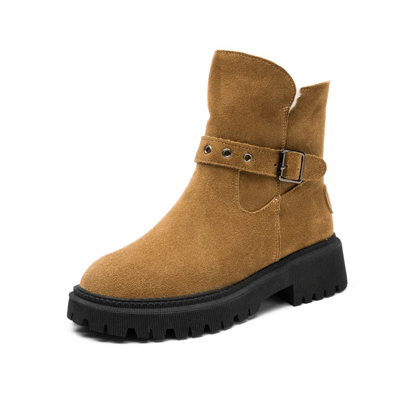 AIYUQI Women's Snow Boots Suede Genuinen Leather New Large Size Thick Warm Women Winter Boots Casual Women's Ankle Boots